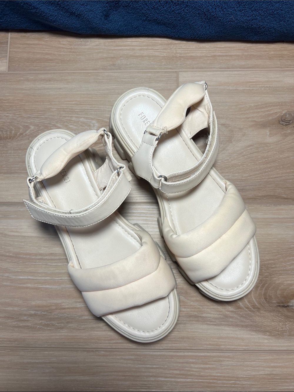 Forever 21 Padded Cream Strap Sandals with Ankle Buckle